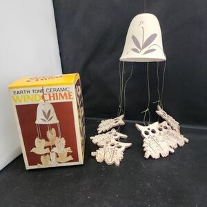 Vintage 1970's Pottery Owl Windchimes Natural Bohemian Hippie Porch Beach House